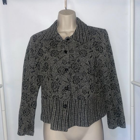 "petite focus"  Vintag Evening Short floral Jacket Bolero Black/white Petite 8 - Picture 1 of 8